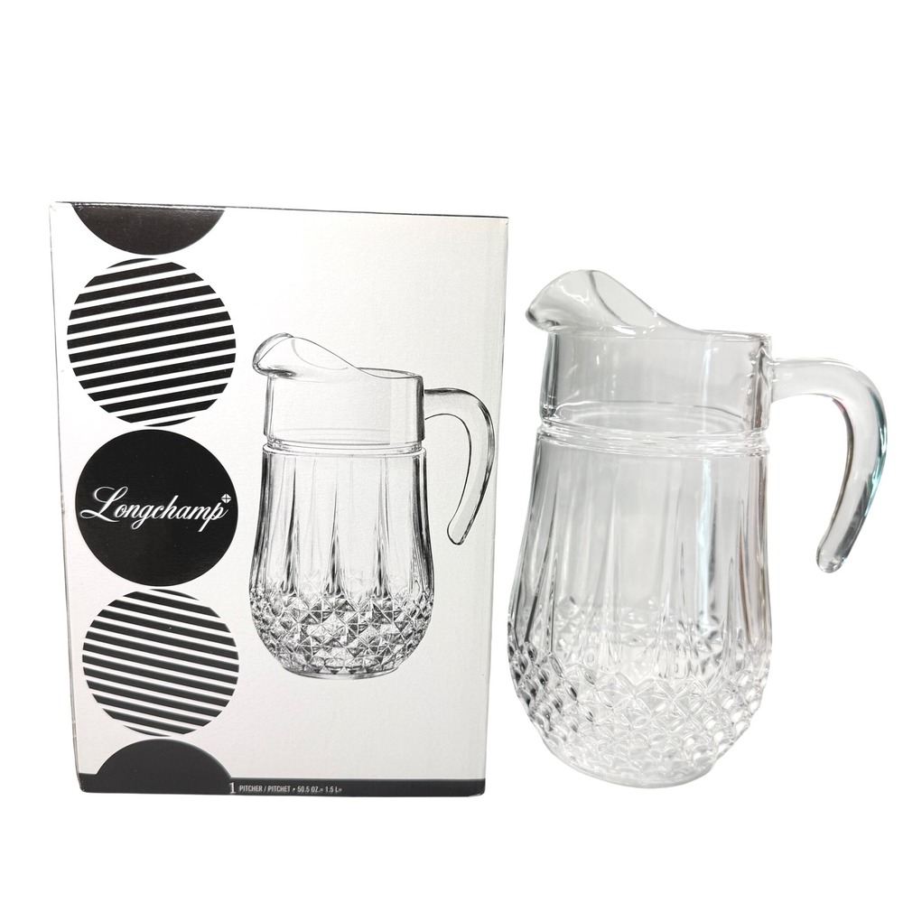 LONGCHAMP 1.5L Crystal Pitcher Made in France Clear 50.5 oz 9in NIB NEW